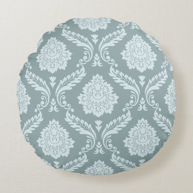 Cojín Redondo Rococo Damask Big Pattern Duck Egg Blue+Teal (Anverso)