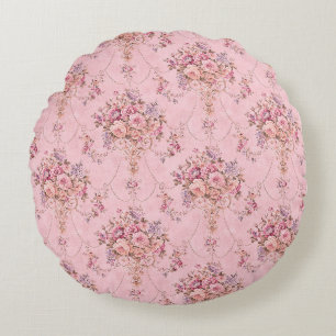 Cojín Redondo Rococo floral de estilo victoriano rosa antiguo fr