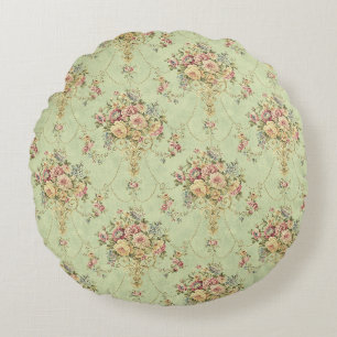 Cojín Redondo Rococo floral de estilo victoriano verde sabio fra