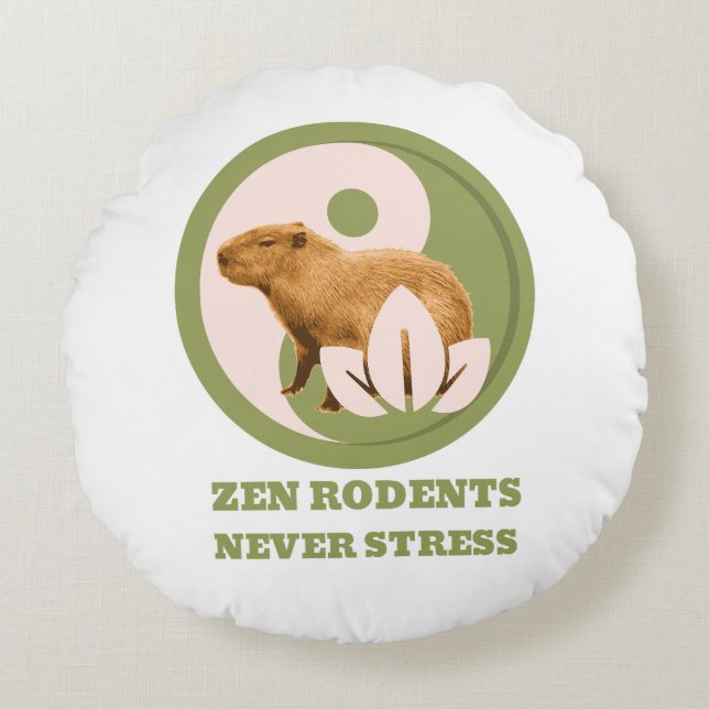 Cojín Redondo Roedores Zen Nunca Estrés Humor de Capybara (Anverso)
