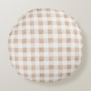Cojín Redondo Rojas Cuadros de Crema Beige Rosado