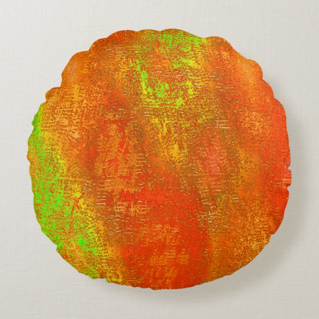 Cojín Redondo Rojo a cal con ranuras y pintura teñida de piel (Anverso)