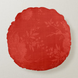 Cojín Redondo Rojo brillante en el patrón floral rojo