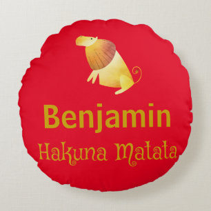 Cojín Redondo Rojo de león de Hakuna Matata