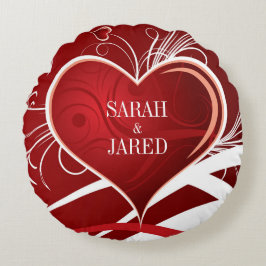Cojín Redondo Rojo Giro Y Blanco Abstracto Corazón Y Bizardos Fl