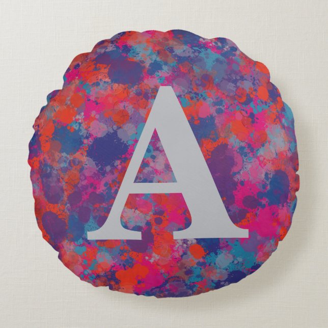 Cojín Redondo Rojo Rosa Azul Púrpura Azul Púrpura Moderno Caídas (Anverso)