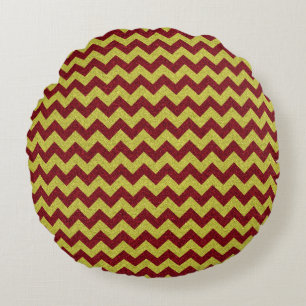 Cojín Redondo Rojo y dorado brillo Zig Zag