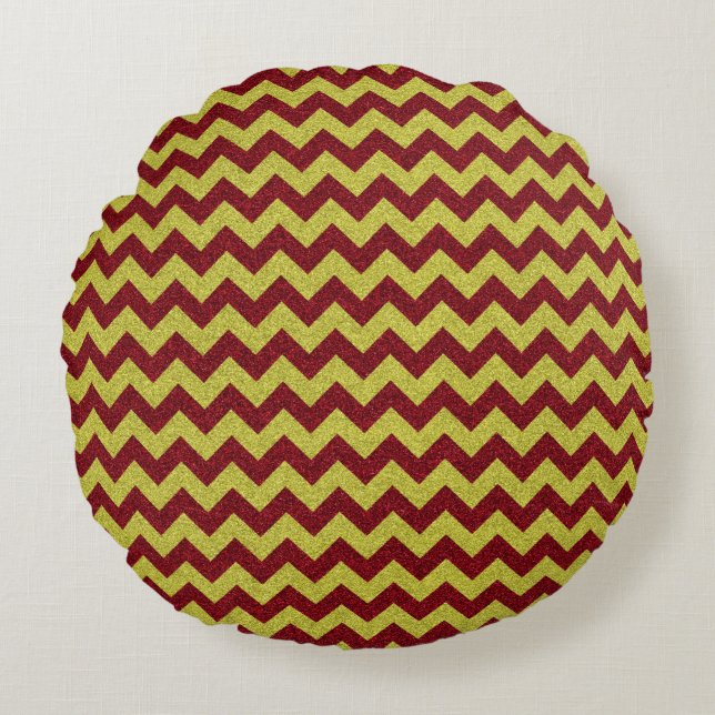 Cojín Redondo Rojo y dorado brillo Zig Zag (Anverso)