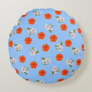 Cojín Redondo Romance floral (fondo azul)