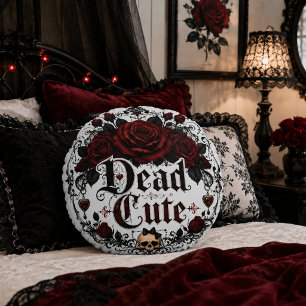 Cojín Redondo Romance gótico de Halloween de rosa roja muerta li