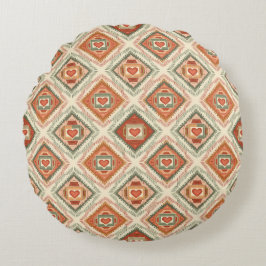 Cojín Redondo Romantic Southwestern Heart Pattern Peach & Sage