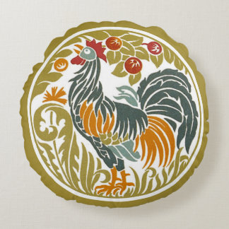 Cojín Redondo Ronda de gallos de Art Nouveau