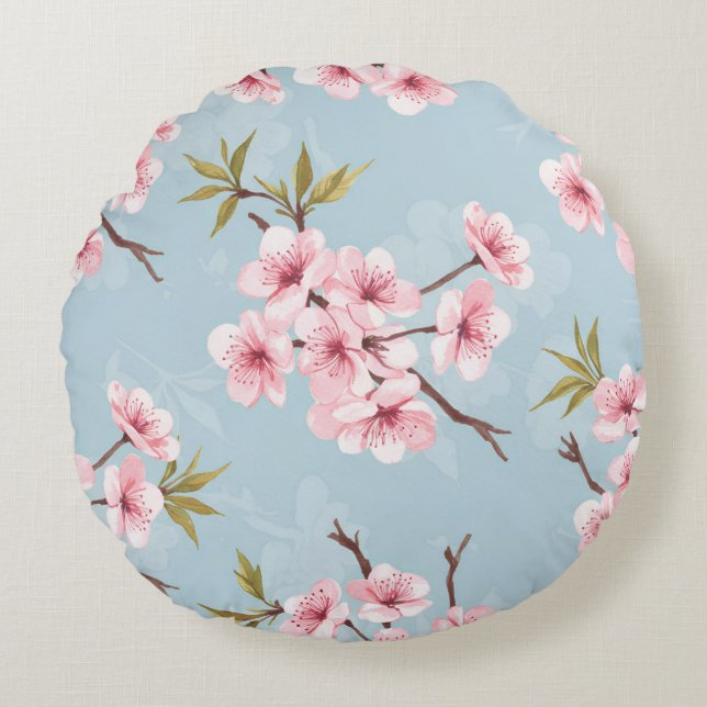 Cojín Redondo Ropa de cama floral pastel (Anverso)