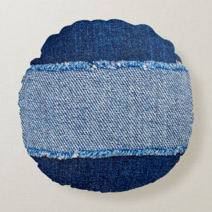 Cojín Redondo Ropa de tela vaquera azul de denim destrozada en b