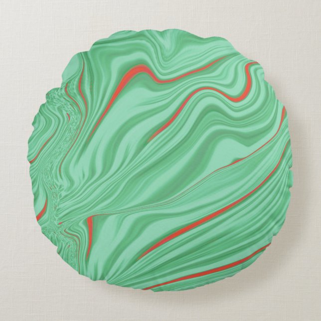 Cojín Redondo Ropa en curvas con tonos verdes de menta luminosa (Anverso)