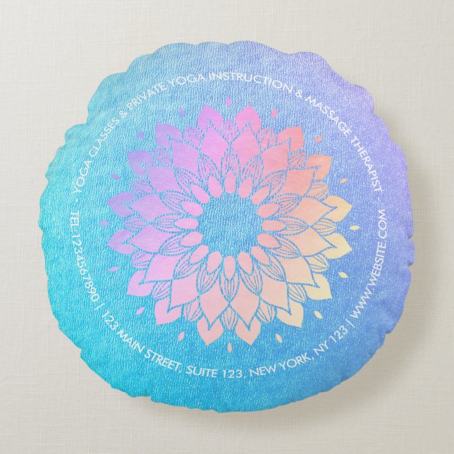 Cojín Redondo Rosa azul Mandala (Anverso)