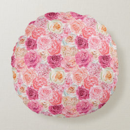 Cojín Redondo Rosa Blanco Rosado Magenta Floral Flores 