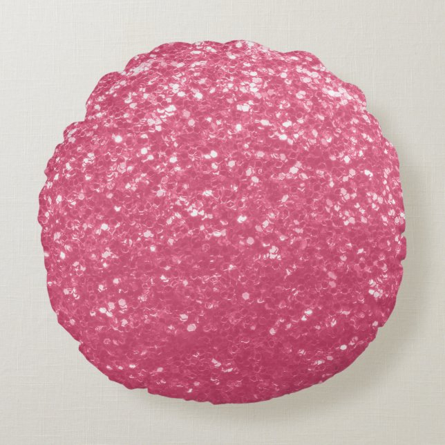 Cojín Redondo Rosa claro rosa falso brillo purpurina (Anverso)
