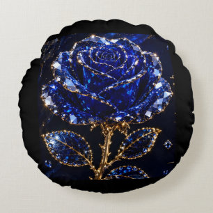 Cojín Redondo Rosa de Cristal Dorado Azul Real