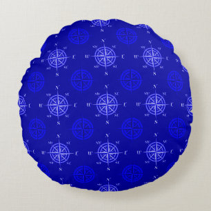 Cojín Redondo Rosa de la brújula azul del océano