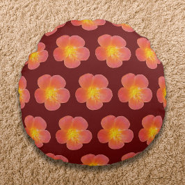 Cojín Redondo Rosa de los Moss Rojos Flores sin problemas