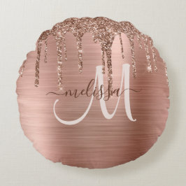Cojín Redondo Rosa de moda Purpurina de goteo de oro cepillado G