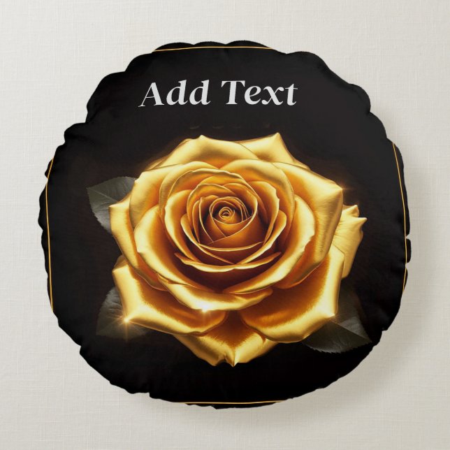 Cojín Redondo Rosa Dorada con Bordes Brillantes (Anverso)