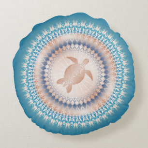 Cojín Redondo Rosa Dorado Turquesa Tortuga Mandala   Costero