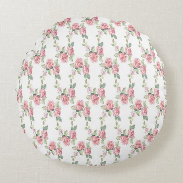 Cojín Redondo Rosa floral shabby chic (Anverso)