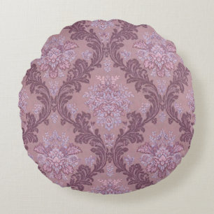 Cojín Redondo Rosa Lavanda Polvorienta Lila Mauve Damask Elegant