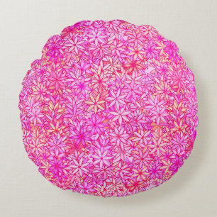 Cojín Redondo rosa, melocotón, orquídea y flores de coral
