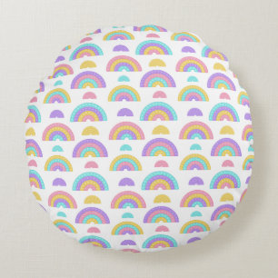 Cojín Redondo Rosa mínimo, Lavanda y arcoiris cúbico amarillo