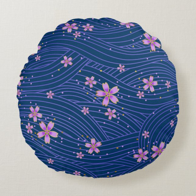 Cojín Redondo rosa morado y azul (Anverso)