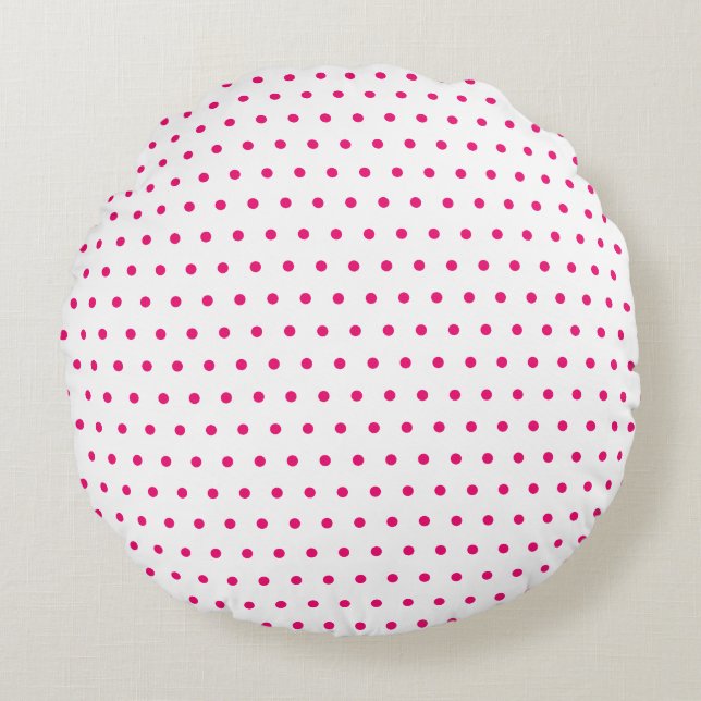 Cojín Redondo Rosa Pequeño Punto Polka Blanco Personalizado Colo (Anverso)