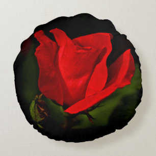 Cojín Redondo Rosa Roja - Pasión Oscura