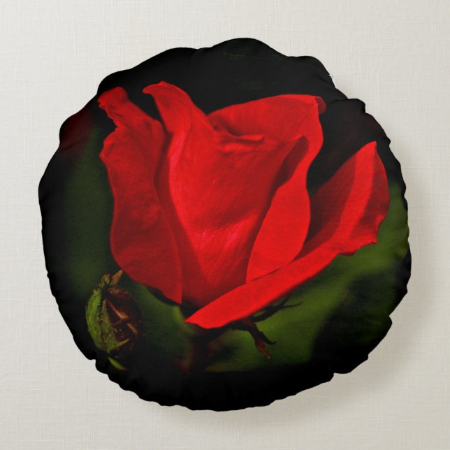 Cojín Redondo Rosa Roja - Pasión Oscura (Reverso)