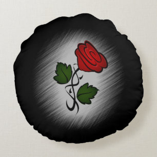 Cojín Redondo Rosa roja sobre negro