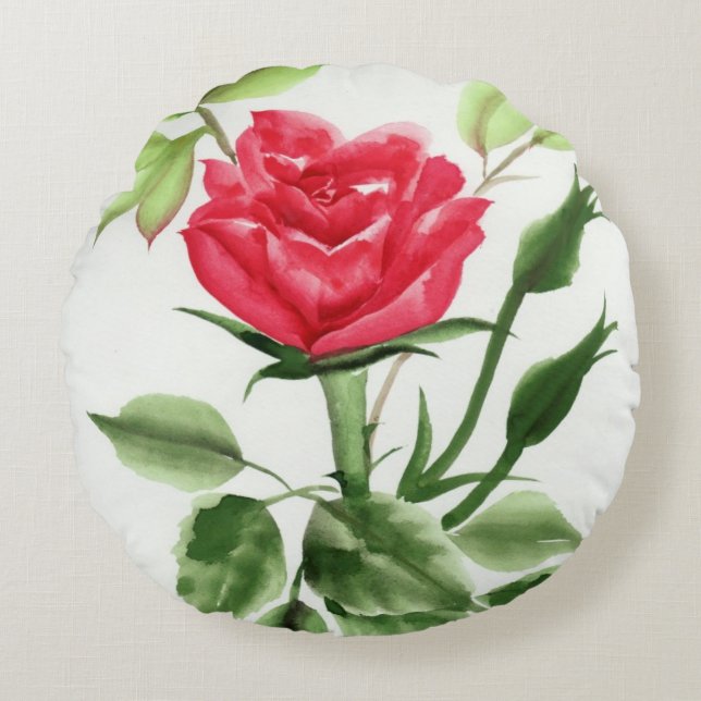 Cojín Redondo Rosa rojo (Anverso)