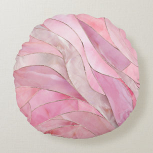 Cojín Redondo Rosa Rosa Rubor - Olas de mosaico