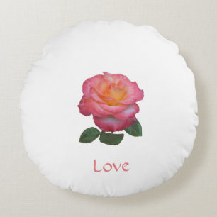 Cojín Redondo Rosa rosa sobre blanco