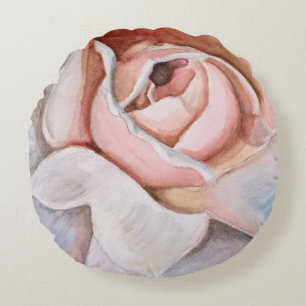 Cojín Redondo Rosa rosa suave en acuarela por Jodi Mahaffey
