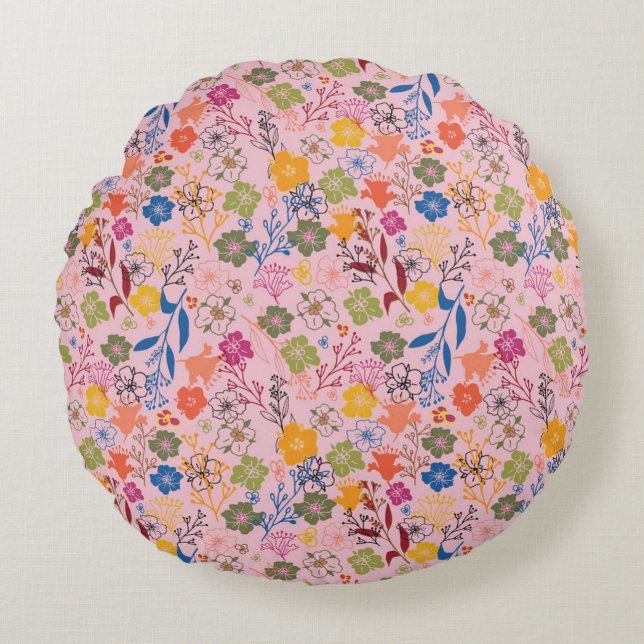 Cojín Redondo Rosa Sombra de Batik Moderno (Anverso)