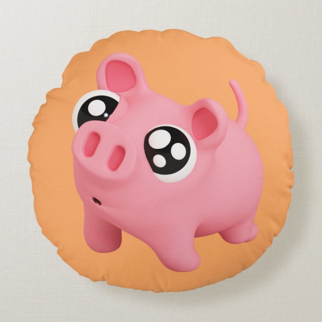 Cojín Redondo Rosa the Pig Puppy Eyes (Anverso)