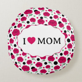 Cojín Redondo Rosa Verde Vino Patrón Gráfico de Lunares Moderno 