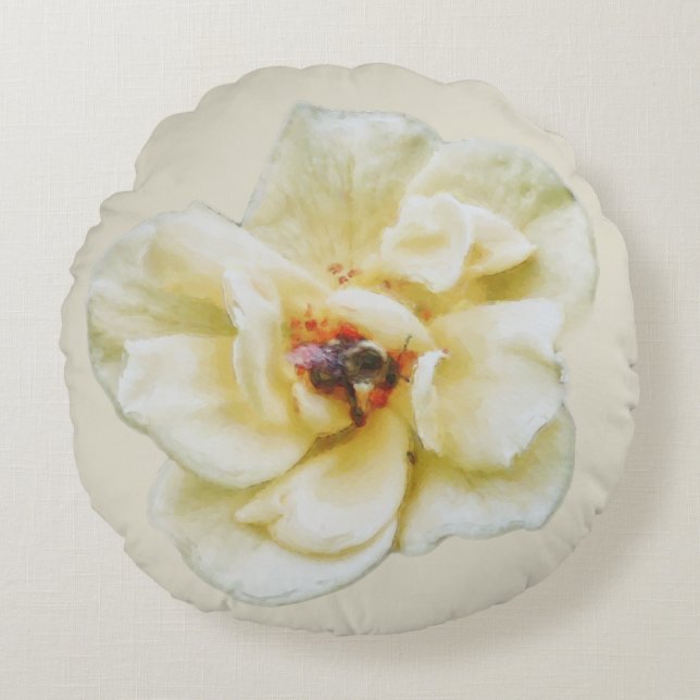 Cojín Redondo Rosa y abeja (Anverso)