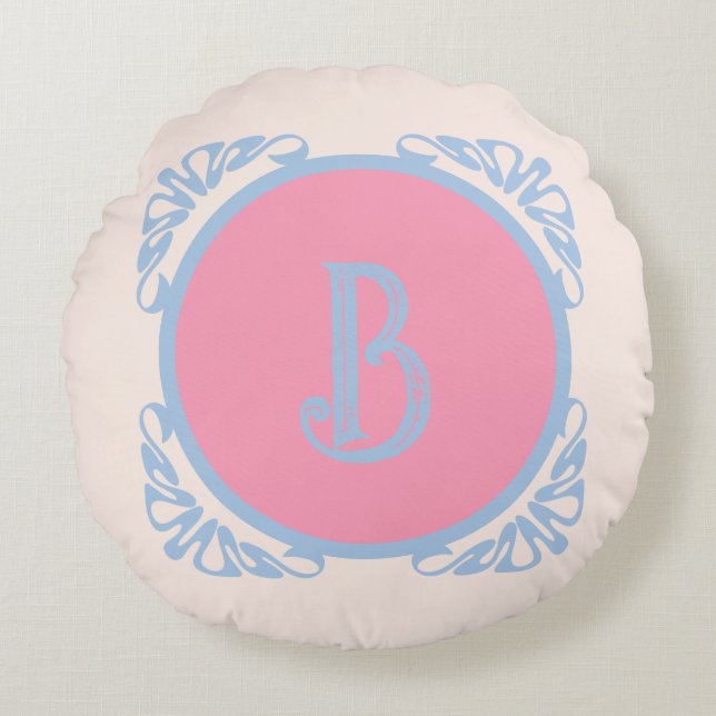 Cojín Redondo Rosa y azul personalizados (Anverso)