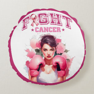 Cojín Redondo Rosa y Bonito Floral Cáncer de Mama