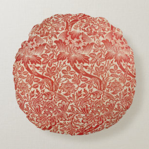 Cojín Redondo Rosa y Cardo Floral Rojo William Morris