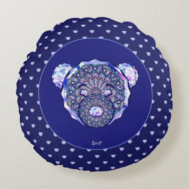 Cojín Redondo Rosace azul o rojo para bebé y niño (Anverso)