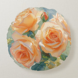 Cojín Redondo Rosas Acuarela Naranja Impresionismo